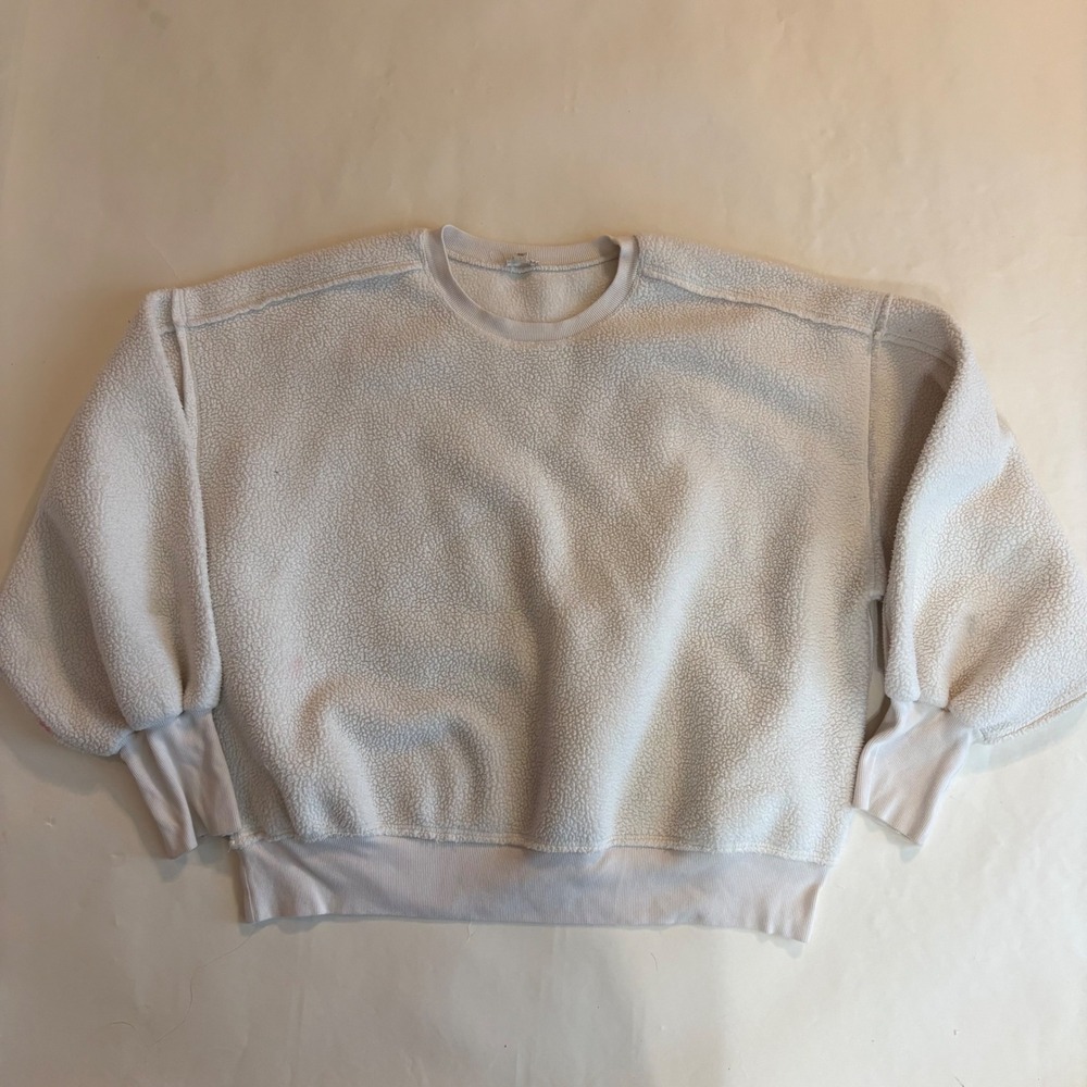 Pilcro Anthropologie Cream Sherpa Oversized Sweatshirt XL Balloon Sleeve Seam
